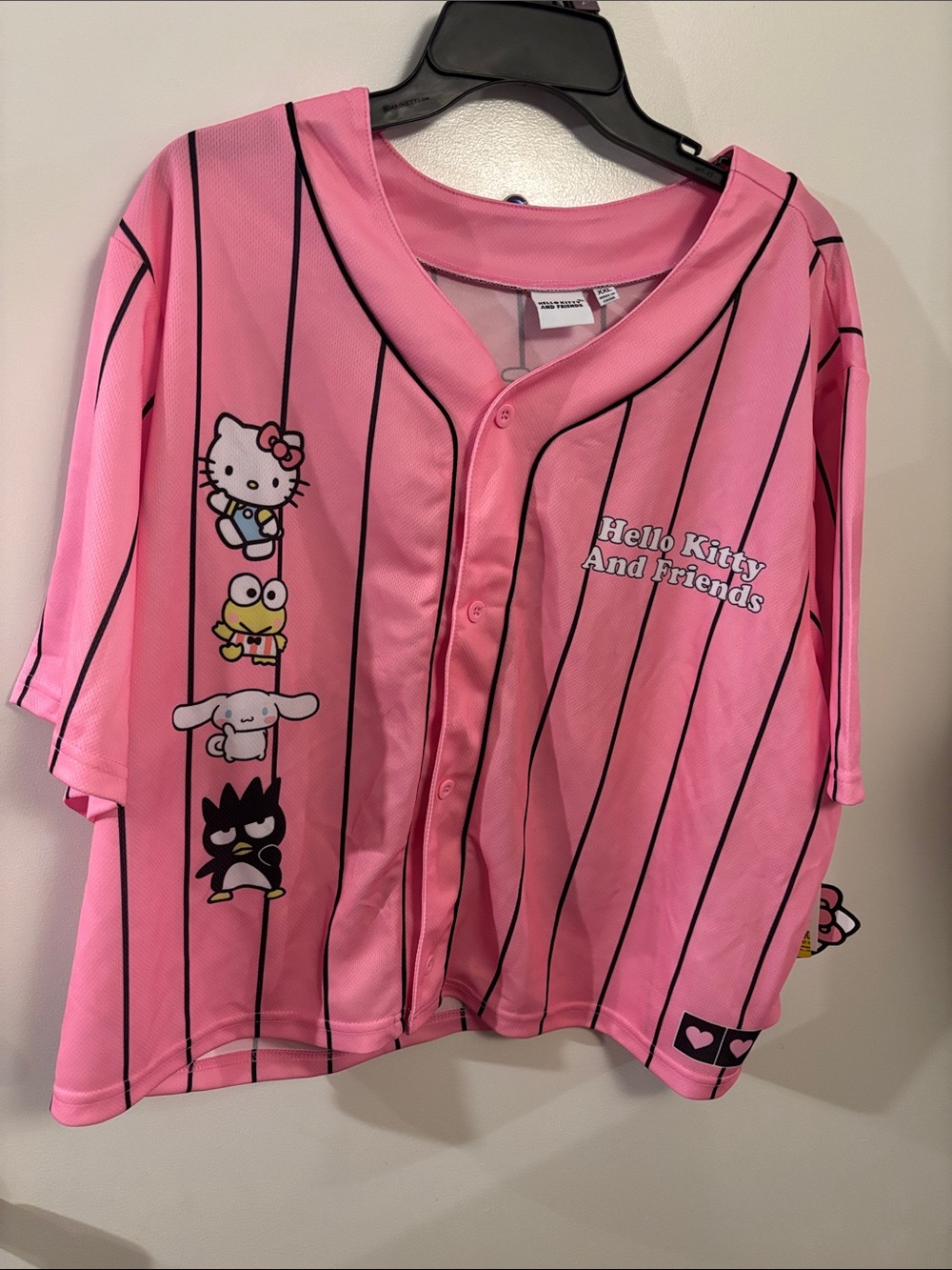 Hello Kitty Pink Pinstripe Baseball Button-Front Kids Top - Picture 1 of 4